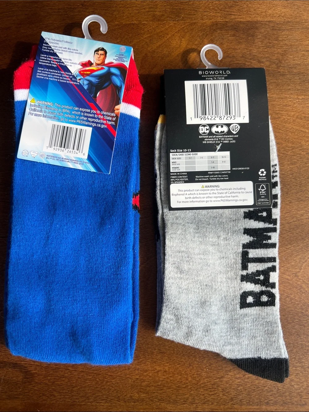 DC Men's Crew Socks -  Superman & Batman